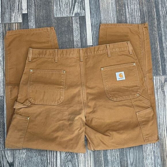 🔥🔥 Vintage CARHARTT DOUBLE KNEE Denim Canvas Workwear Cargo Pants Sz 44x32 - E - Picture 9 of 13
